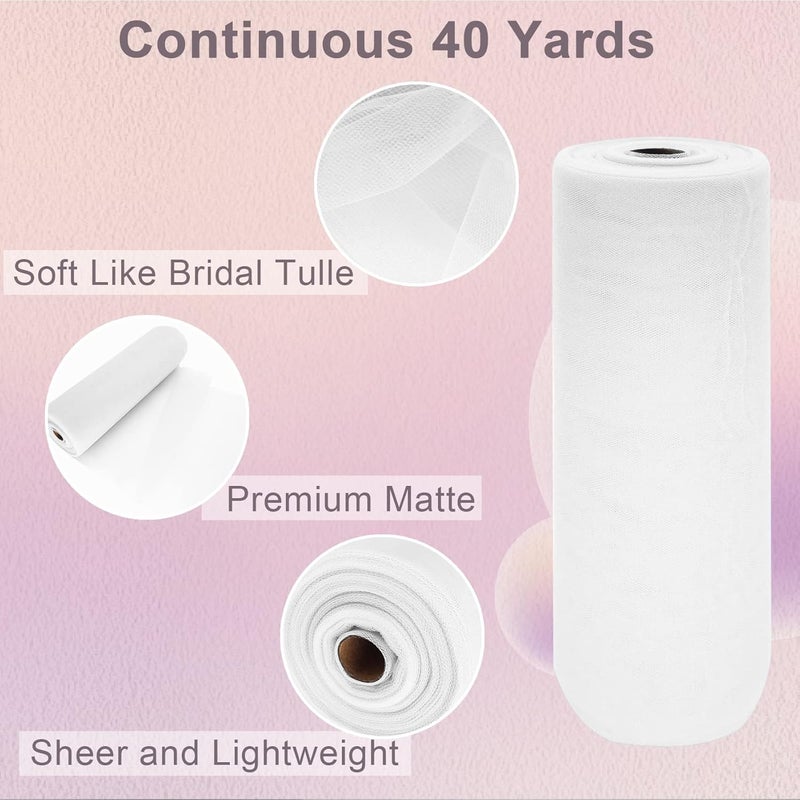 Ableme Deco White Tulle Fabric Roll Spool Bolt (54 Inch by 40 Yards) Large Tulle Wedding Party Decoration, Tutu Skirt, Table Runner, Gift Wrapping, Bridal Shower, Soft & Drape (White) - Image 2